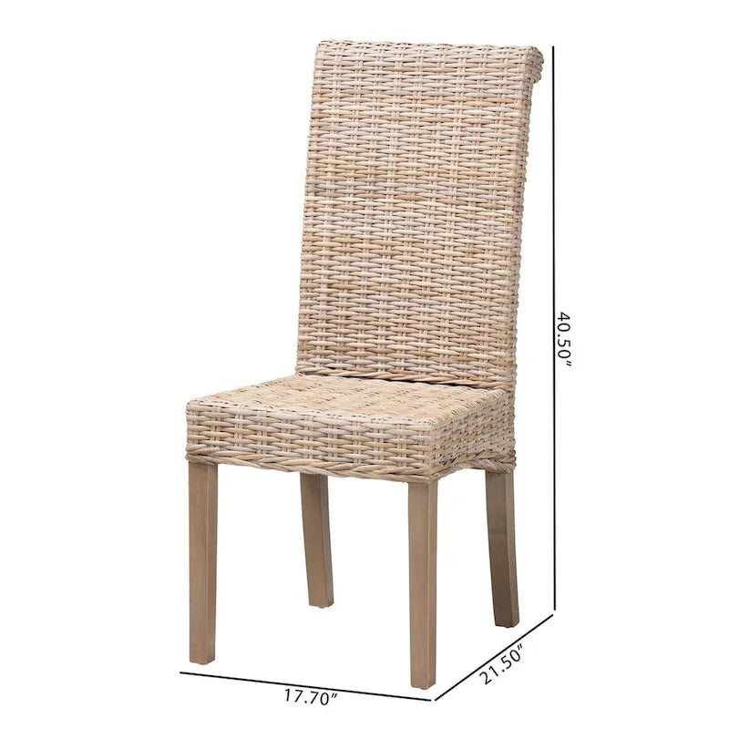 Sedia da pranzo Bohemian in rattan Kubu e legno di mango grigio