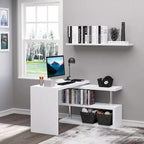 Scrivania angolare girevole a 360 gradi per computer, workstation a L per ufficio domestico con scaffali portaoggetti