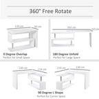 Scrivania angolare girevole a 360 gradi per computer, workstation a L per ufficio domestico con scaffali portaoggetti