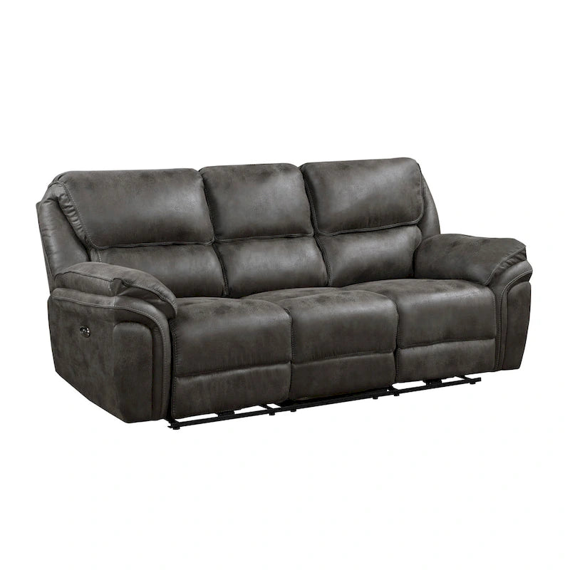 Divano Recliner Doppio Elettrico 90 Pollici, Microfibra Grigia, Porta di Ricarica USB