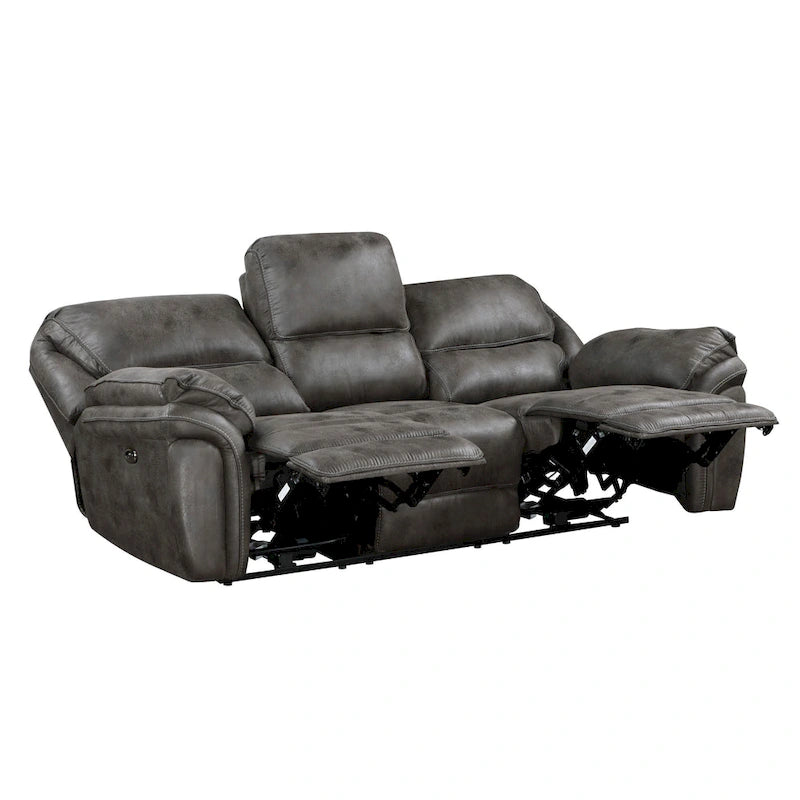 Divano Recliner Doppio Elettrico 90 Pollici, Microfibra Grigia, Porta di Ricarica USB