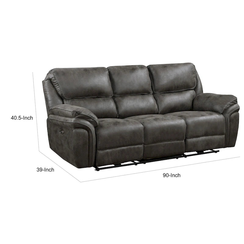 Divano Recliner Doppio Elettrico 90 Pollici, Microfibra Grigia, Porta di Ricarica USB