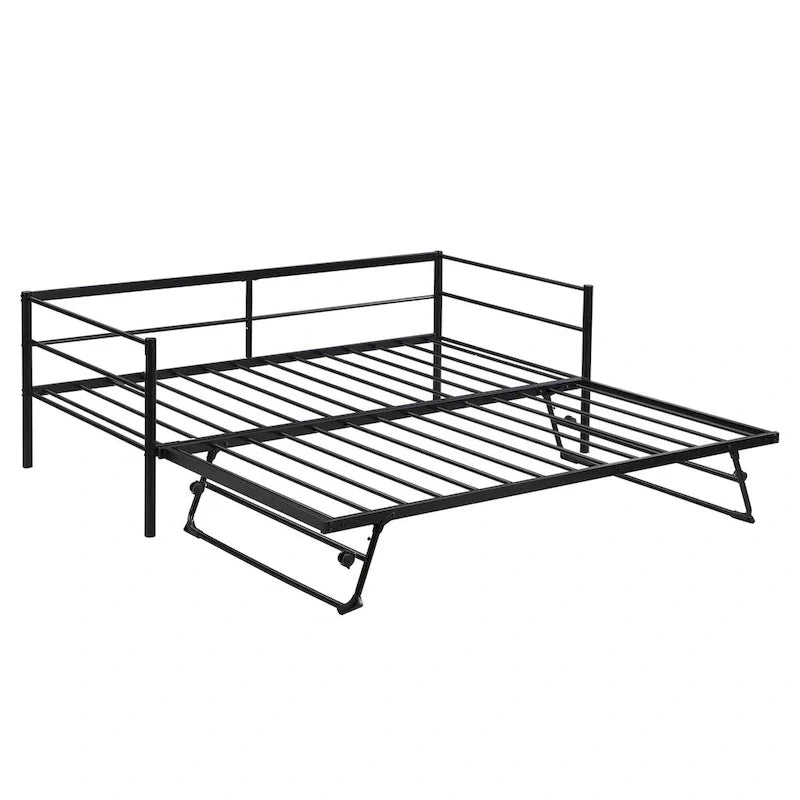 Divano letto singolo in metallo nero in stile industriale, rete estraibile a scomparsa regolabile, struttura robusta