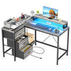 Scrivania da Gaming a L con Prese Elettriche e Luci LED