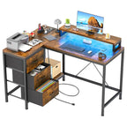 GIMMYFIVE L Shaped Gaming Desk with Power Outlets & LED Lights