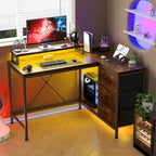 Scrivania da Gaming a L con Prese Elettriche e Luci LED