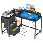 Scrivania da Gaming a L con Prese Elettriche e Luci LED