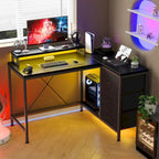 Scrivania da Gaming a L con Prese Elettriche e Luci LED