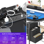Scrivania da Gaming a L con Prese Elettriche e Luci LED