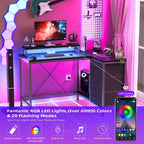 Scrivania da Gaming a L con Prese Elettriche e Luci LED