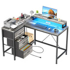 Scrivania da Gaming a L con Prese Elettriche e Luci LED