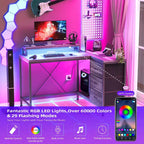 Scrivania da Gaming a L con Prese Elettriche e Luci LED