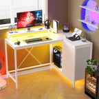 Scrivania da Gaming a L con Prese Elettriche e Luci LED