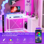 Scrivania da Gaming a L con Prese Elettriche e Luci LED